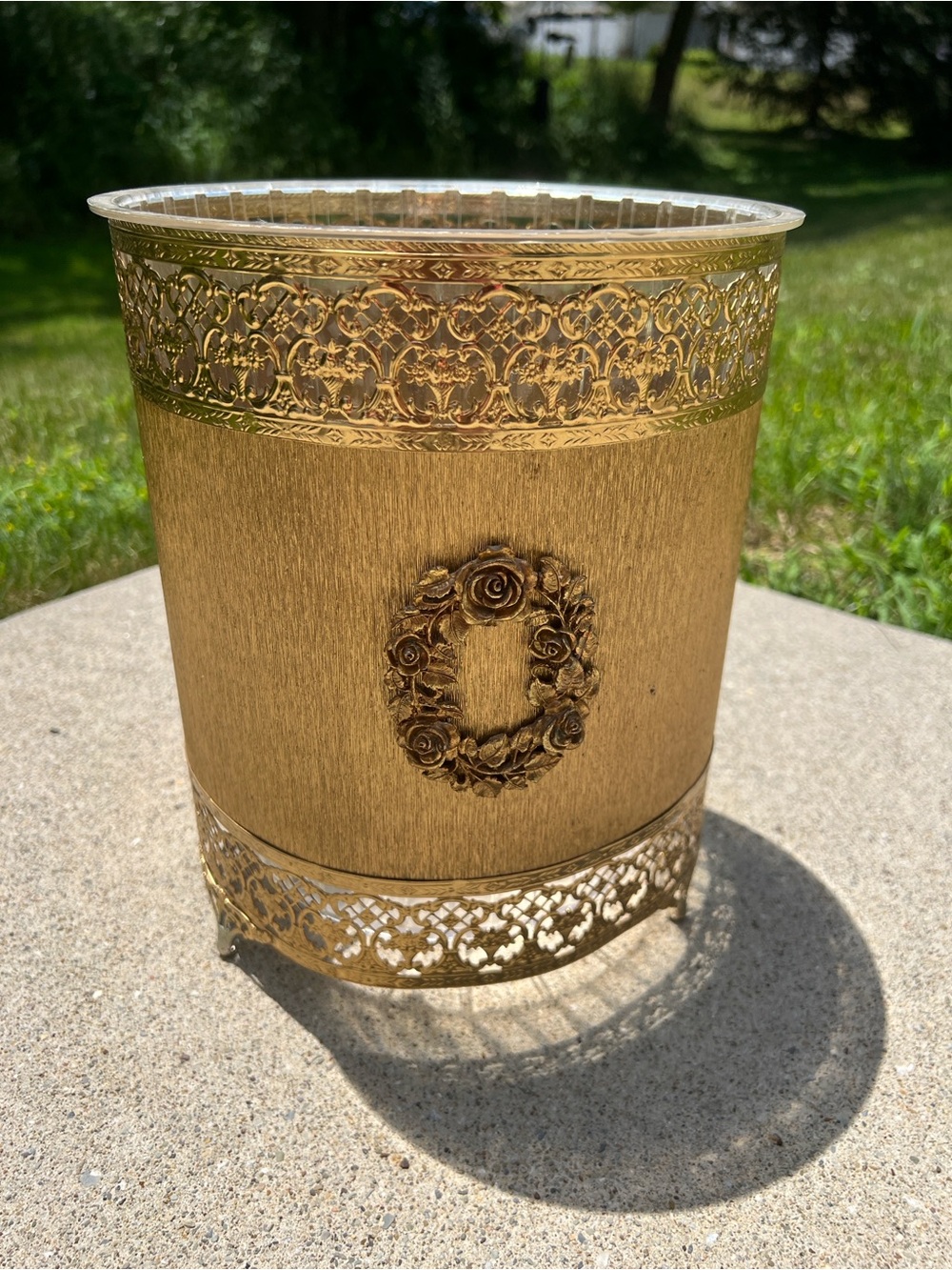 VTG Ormolu Hollywood Regency Glam Gold Brass Footed Trash Can Waste Basket